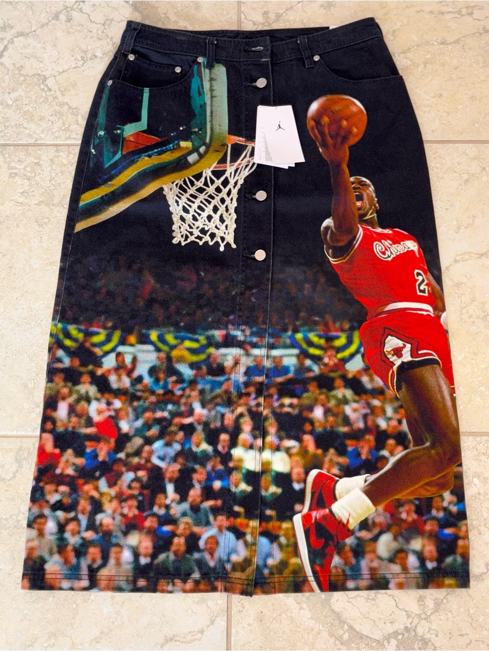 Jordan Black Maxi Skirt with Red Basketball Graphics - Picture 1 of 5